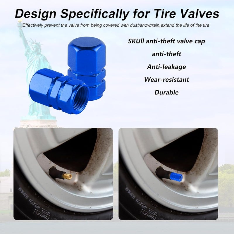 alpmosn Aluminum Tire Stem Valve Caps Wheel Valve Covers Car Dustproof Tire Cap Cover Accessories, Universal for SUV, Car, Bike and Motorcycle, Hexagon Shape (4PCS Blue) - Image 4